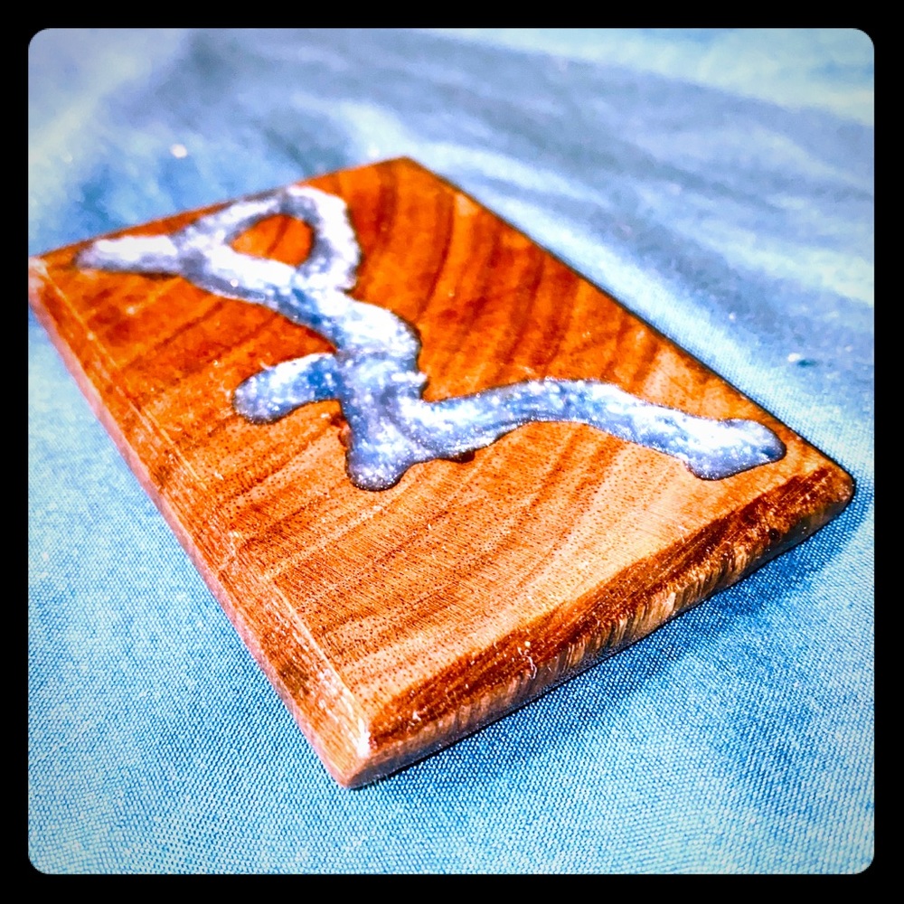 Handmade wood belt buckle w/ blue resin “river” - Picture 1 of 3